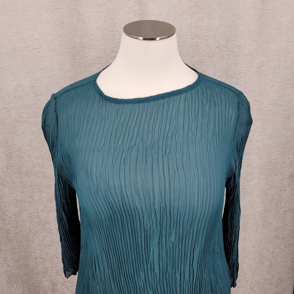 Eileen Fisher Silk Bateau Neck Pleated Crinkled Georgette Tunic Women's 3X - Picture 5 of 11